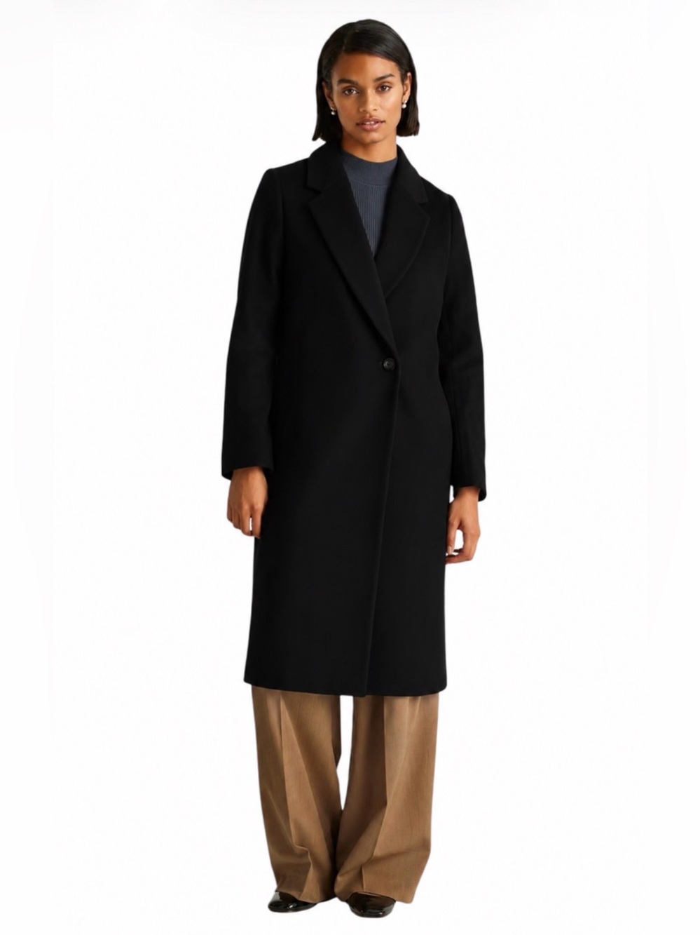 NWT Quince Women's Size XL Black Italian Wool Classic Single Breasted Coat